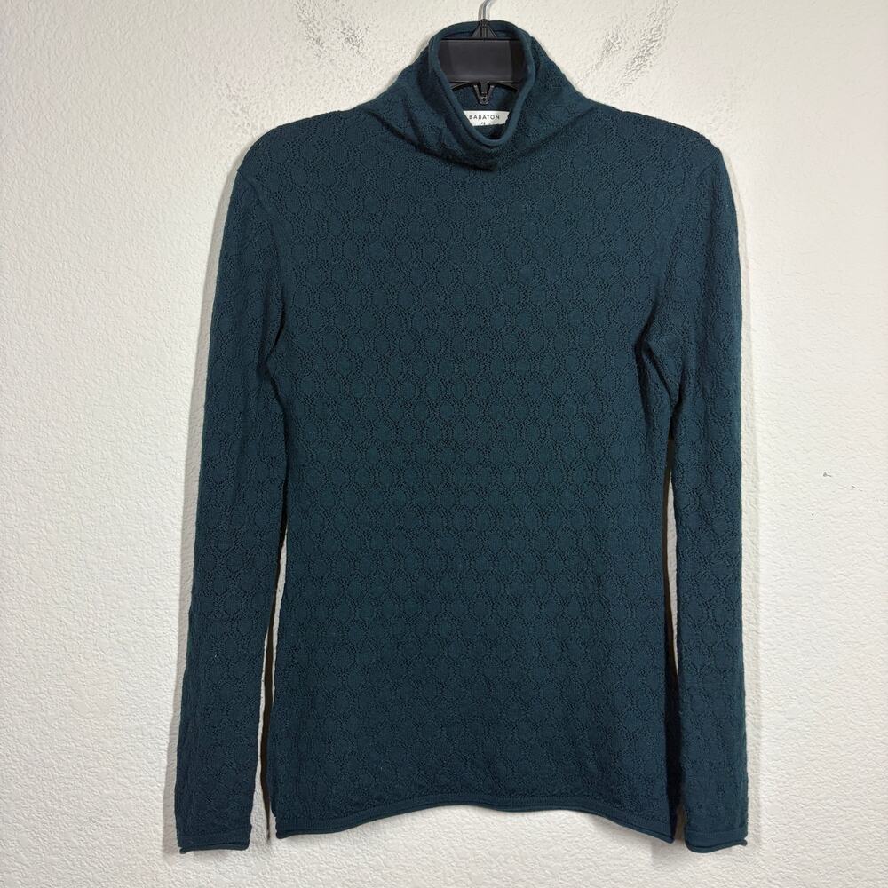 Babaton Size Small Sweater Dark Green Merino Wool Turtleneck Knit Trimmed Preppy